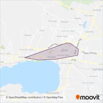 Kocaeli Büyükşehir Belediyesi coverage area map