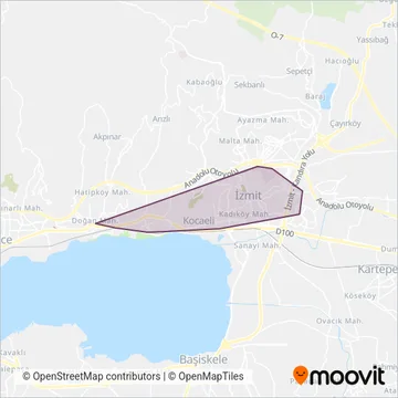 Kocaeli Büyükşehir Belediyesi kapsama alanı haritası