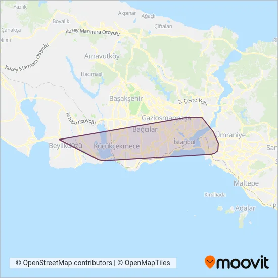 Metrobüs kapsama alanı haritası