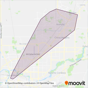 Mapa del área de cobertura de Roseville Transit