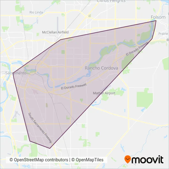 SacRT (Tram) coverage area map