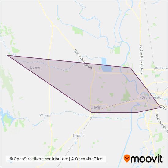 Mapa del área de cobertura de Yolo County Transportation District