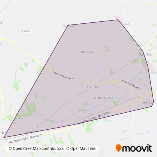 Mapa del área de cobertura de Transportes 11 de Junio S.R.L.