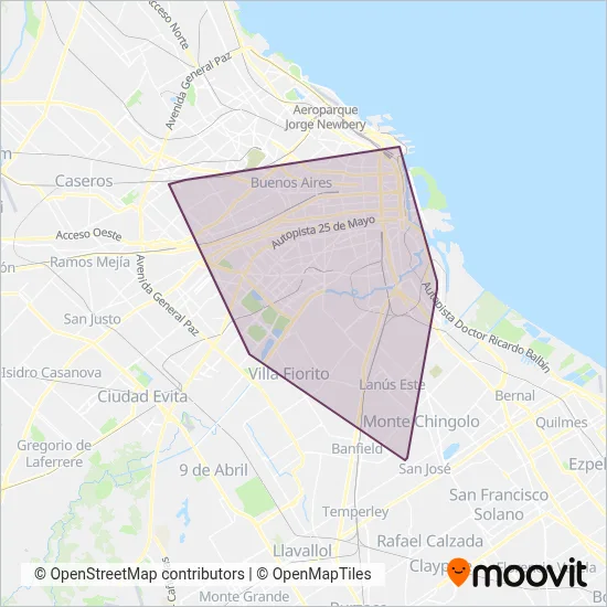 Transportes Automotores Riachuelo coverage area map