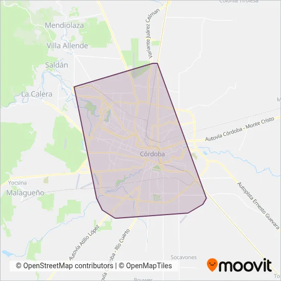 Cordoba-Bus coverage area map