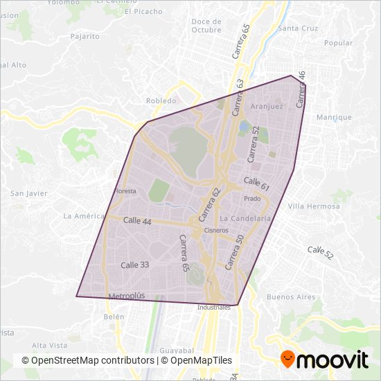 Mapa del área de cobertura de Metroplús