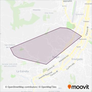 Mapa del área de cobertura de Rutas Integradas (Circulares)