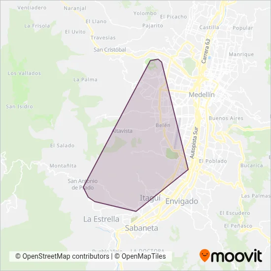 Rutas Integradas (Circulares) coverage area map
