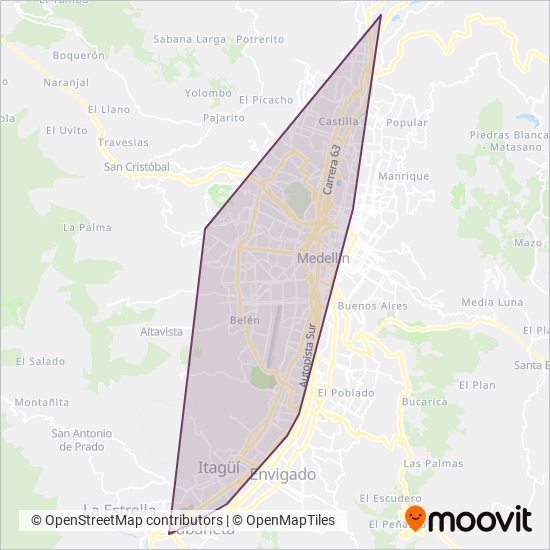 Mapa del área de cobertura de Metro de Medellín