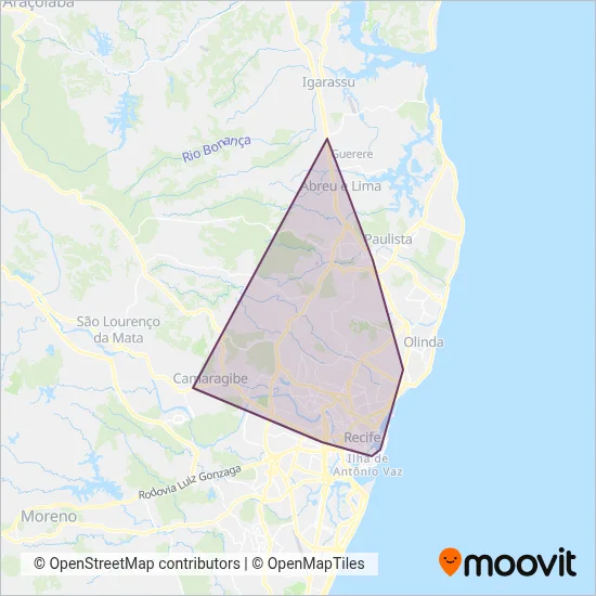 Mapa da área de cobertura da BRT