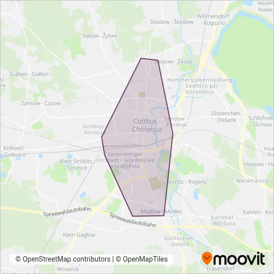 Cottbusverkehr (Tram) coverage area map