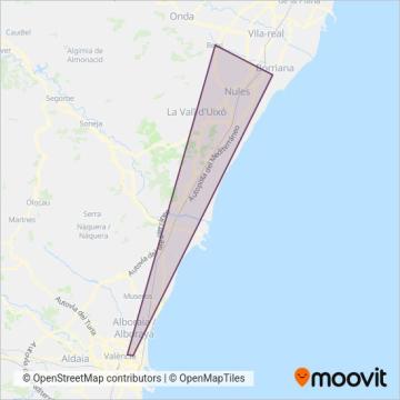 Mapa del área de cobertura de Vilafranca del Cid-València