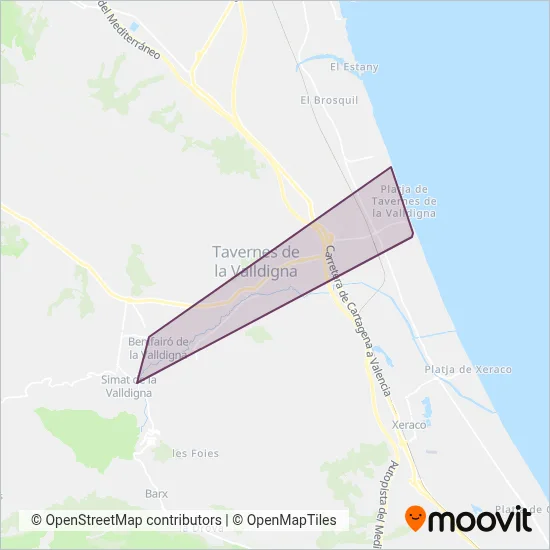 Mapa del área de cobertura de Tavernes de la Valldigna - Valencia