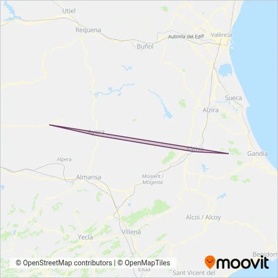 Mapa del área de cobertura de Font de la figuera – Xàtiva – Rafelguaraf – Pinet