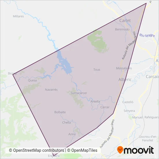 Canal de Navarrés - Xàtiva y València coverage area map