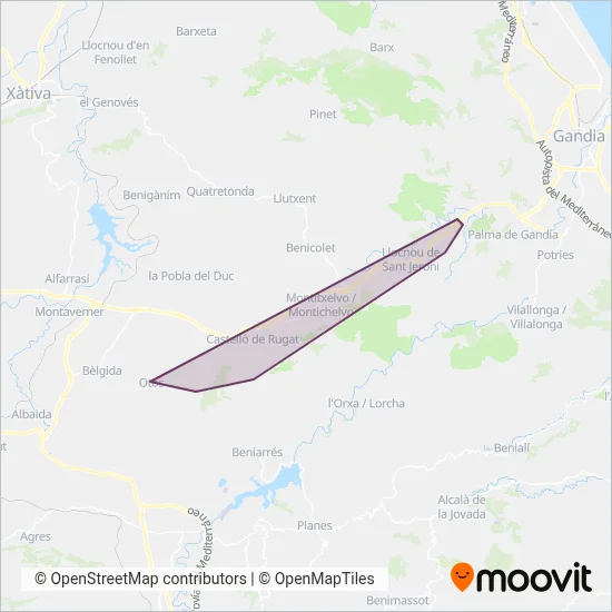 Mapa del área de cobertura de Otos – Gandia