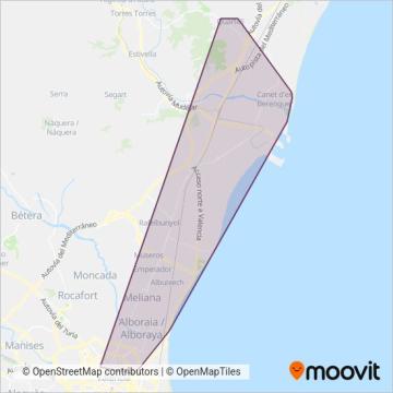 Mapa del área de cobertura de Àrea Metropolitana de València Nord