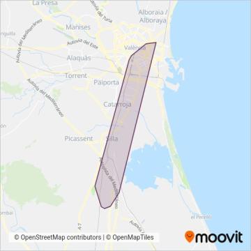 Mapa del área de cobertura de València - Benifaió