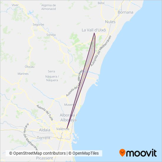 Mapa del área de cobertura de València-Sagunt-La Vall d Uixó