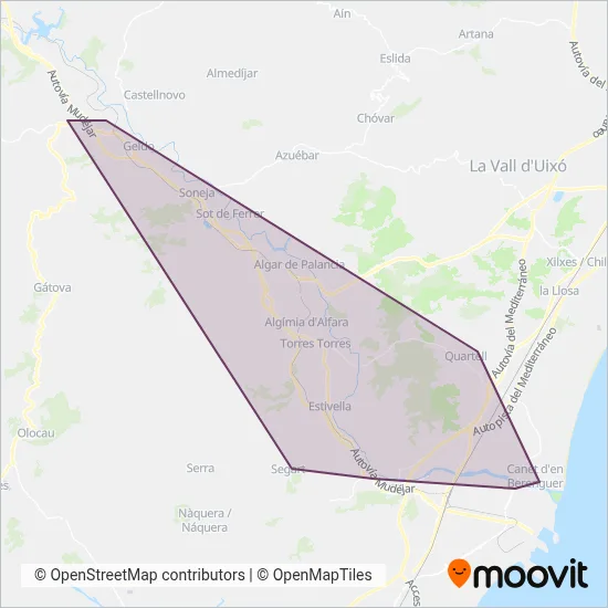 Mapa del área de cobertura de Alto Palancia - Sagunt - València