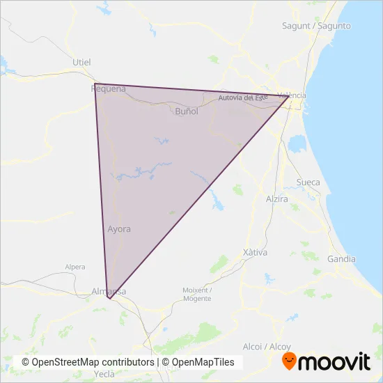 Mapa del área de cobertura de Ayora - Requena - València
