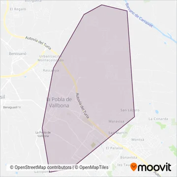 Cobertura del mapa de Transport urbà de la Pobla de Vallbona (PoblaBus)
