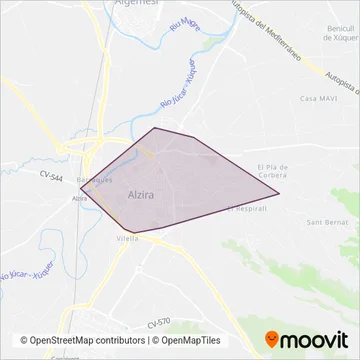 Transport urbà d'Alzira (Alzibus) coverage area map