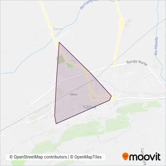 Mapa del área de cobertura de Transport urbà de Xátiva