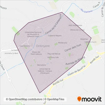 Mapa del área de cobertura de Transport urbà de Ontinyent