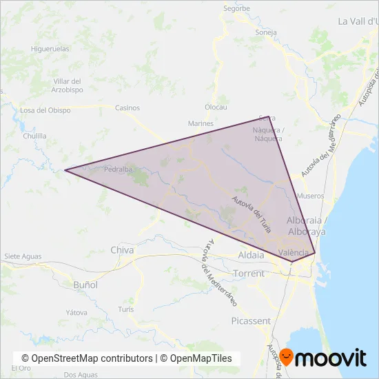 Mapa del área de cobertura de València Metropolitana Nord-Oest