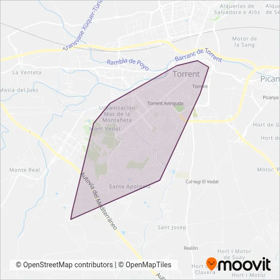 Transport urbà de Torrent (TorrentBus) coverage area map
