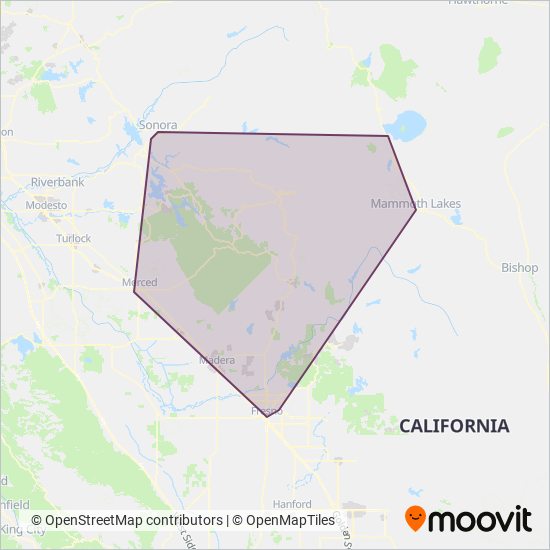 Yosemite Area Regional Transportation System coverage area map