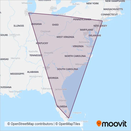 Mapa del área de cobertura de Amtrak