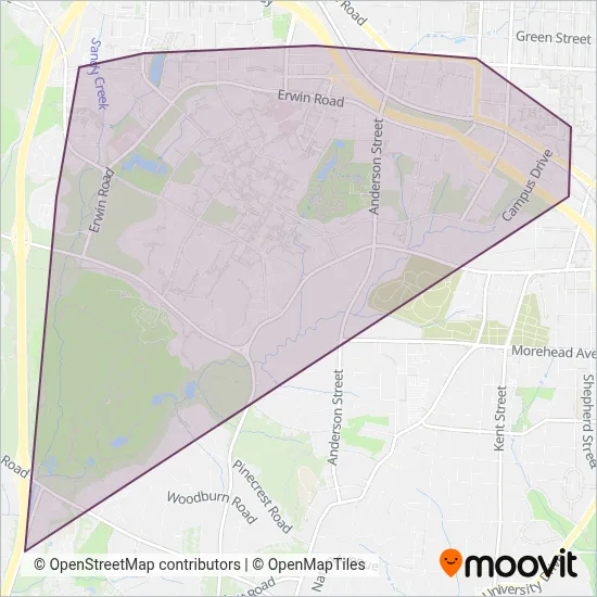 Mapa del área de cobertura de Duke Transit