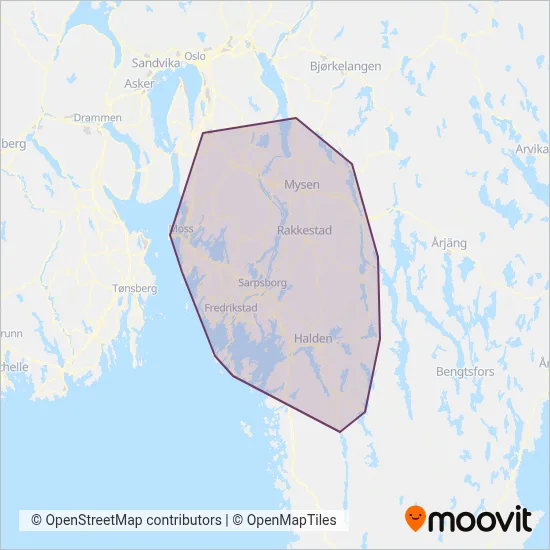 Østfold kollektivtrafikk (Bus) coverage area map