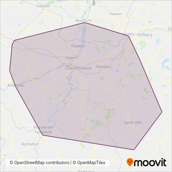 TEC Liège - Verviers (Bus) kaart dekkingsgebied