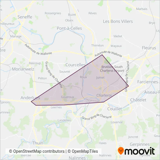 TEC Charleroi (Metro) kaart dekkingsgebied