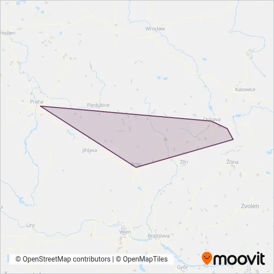 RegioJet a.s. (Rail) coverage area map