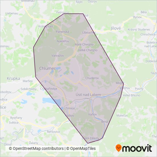 Dopravní podnik města Ústí nad Labem a.s. coverage area map
