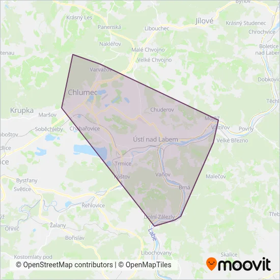 Dopravní podnik města Ústí nad Labem a.s. (Bus) coverage area map