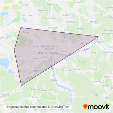 Схема покрытия компании Dopravní podnik města Ústí nad Labem a.s. (Канатная дорога)