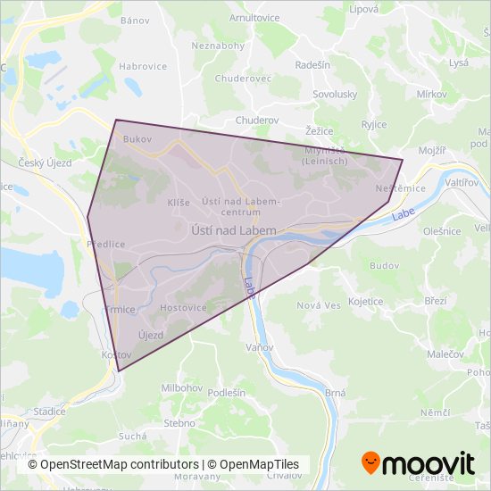 Dopravní podnik města Ústí nad Labem a.s. coverage area map