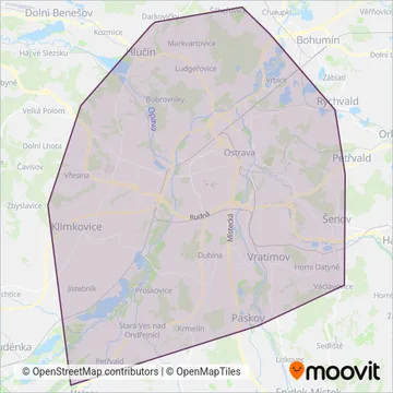 Схема покрытия компании Dopravní podnik Ostrava a.s. (Автобус)