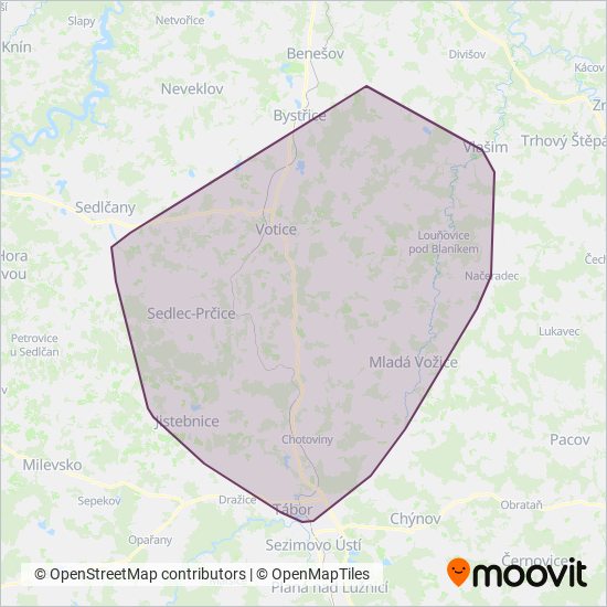 BusLine jižní Čechy s.r.o. coverage area map
