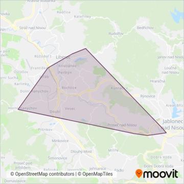 Схема покрытия компании Dopravní podnik měst Liberce a Jablonce nad Nisou, a.s. (Трамвай)