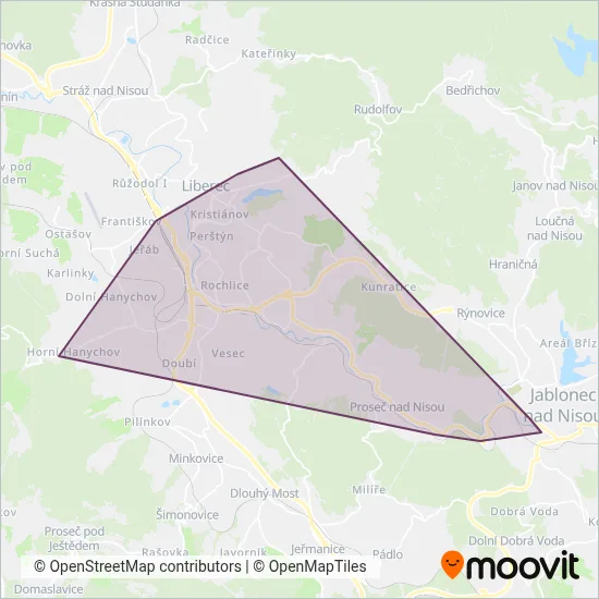 Dopravní podnik měst Liberce a Jablonce nad Nisou, a.s. (Tram) coverage area map