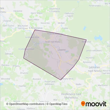 Схема покрытия компании Dopravní podnik měst Liberce a Jablonce nad Nisou, a.s. (Автобус)