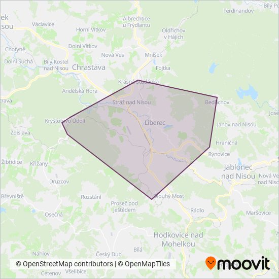 Dopravní podnik měst Liberce a Jablonce nad Nisou, a.s. coverage area map