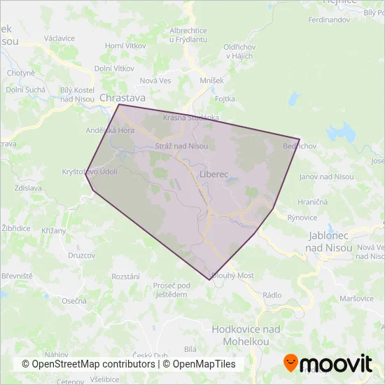 Dopravní podnik měst Liberce a Jablonce nad Nisou, a.s. (Bus) coverage area map