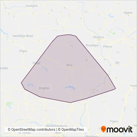 IDS JMK (Data from: KORDIS JMK, DPMB) - Bus coverage area map